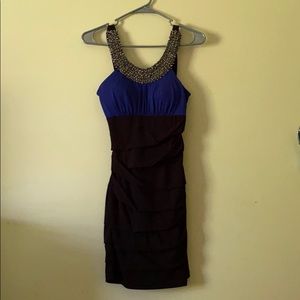 Blue and black mini dress